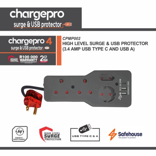 CHARGEPRO 4 - HIGH LEVEL SURGE & USB PROTECTOR (3.4 AMP USB TYPE C AND USB A)