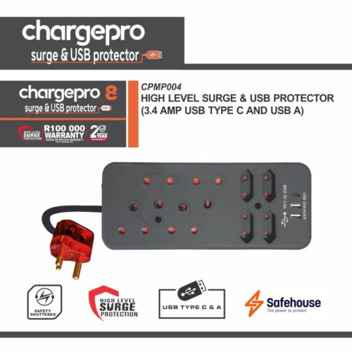 CHARGEPRO 8 - HIGH LEVEL SURGE & USB PROTECTOR (3.4 AMP USB TYPE C AND USB A)