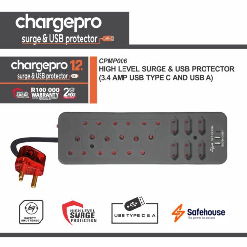CHARGEPRO 12 - HIGH LEVEL SURGE & USB PROTECTOR (3.4 AMP USB TYPE C AND USB A)