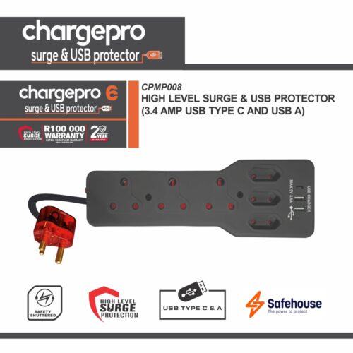 CHARGEPRO 6 - HIGH LEVEL SURGE & USB PROTECTOR (3.4 AMP USB TYPE C AND USB A)