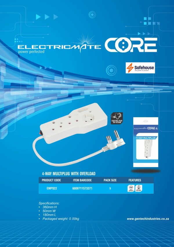 ELECTRICMATE CORE 4-WAY MULTIPLUG WITH OVERLOAD - Image 2