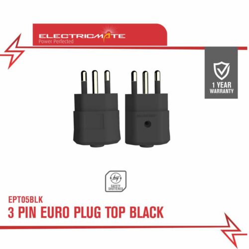 ELECTRICMATE 3 PIN EURO PLUG TOP BLACK