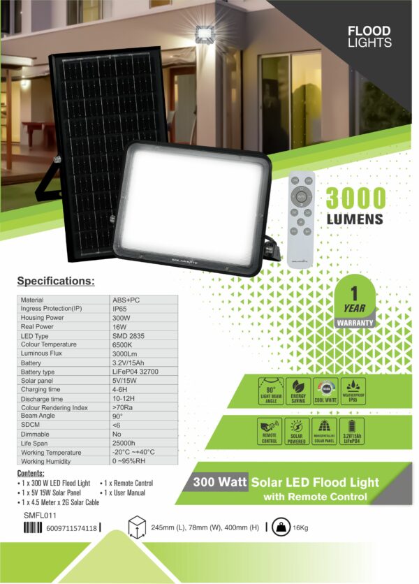 Solarmate 300-Watt Solar LED Flood light wit remote control I 1 Year Warranty - Image 2