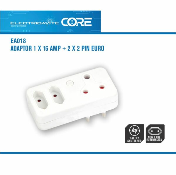 ELECTRICMATE CORE ADAPTOR 1 X 16 AMP + 2 X 2 PIN EURO - GENTECH