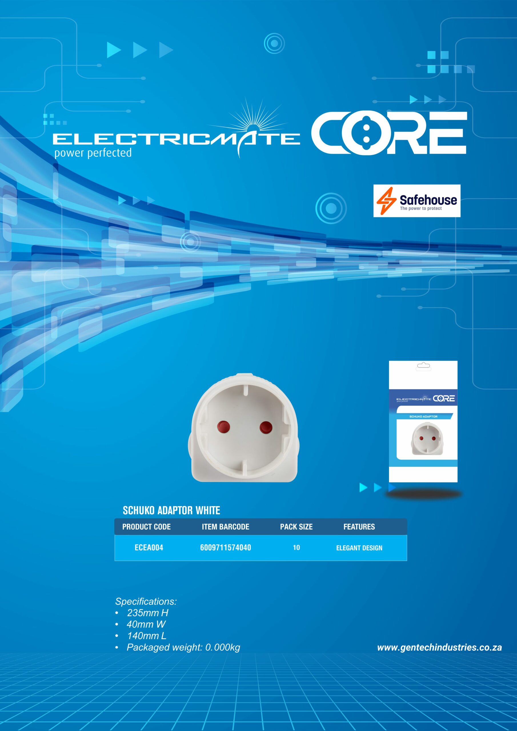 ELECTRICMATE CORE SCHUKO ADAPTOR WHITE - Image 2