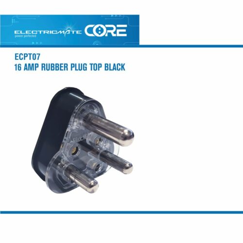 ELECTRICMATE CORE 16 AMP RUBBER PLUG TOP BLACK
