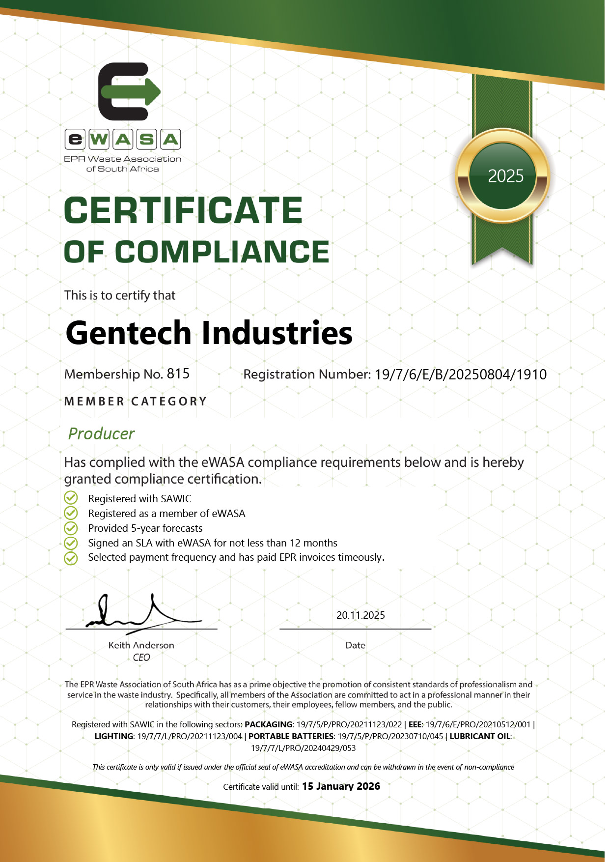 eWASA certificate of compliance_2025 V2 2025 Gentech Industries