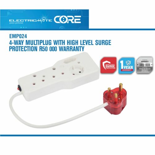 ELECTRICMATE CORE 4-WAY MULTIPLUG WITH HIGH LEVEL SURGE PROTECTION R50 000 WARRANTY