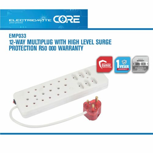 ELECTRICMATE CORE 12-WAY MULTIPLUG WITH HIGH LEVEL SURGE PROTECTION R50 000 WARRANTY