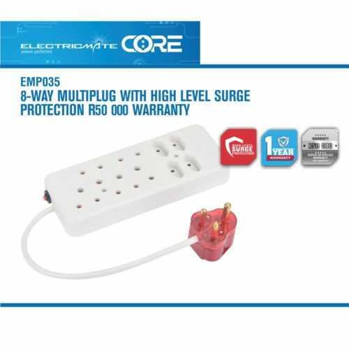 ELECTRICMATE CORE 8-WAY MULTIPLUG WITH HIGH LEVEL SURGE PROTECTION R50 000 WARRANTY