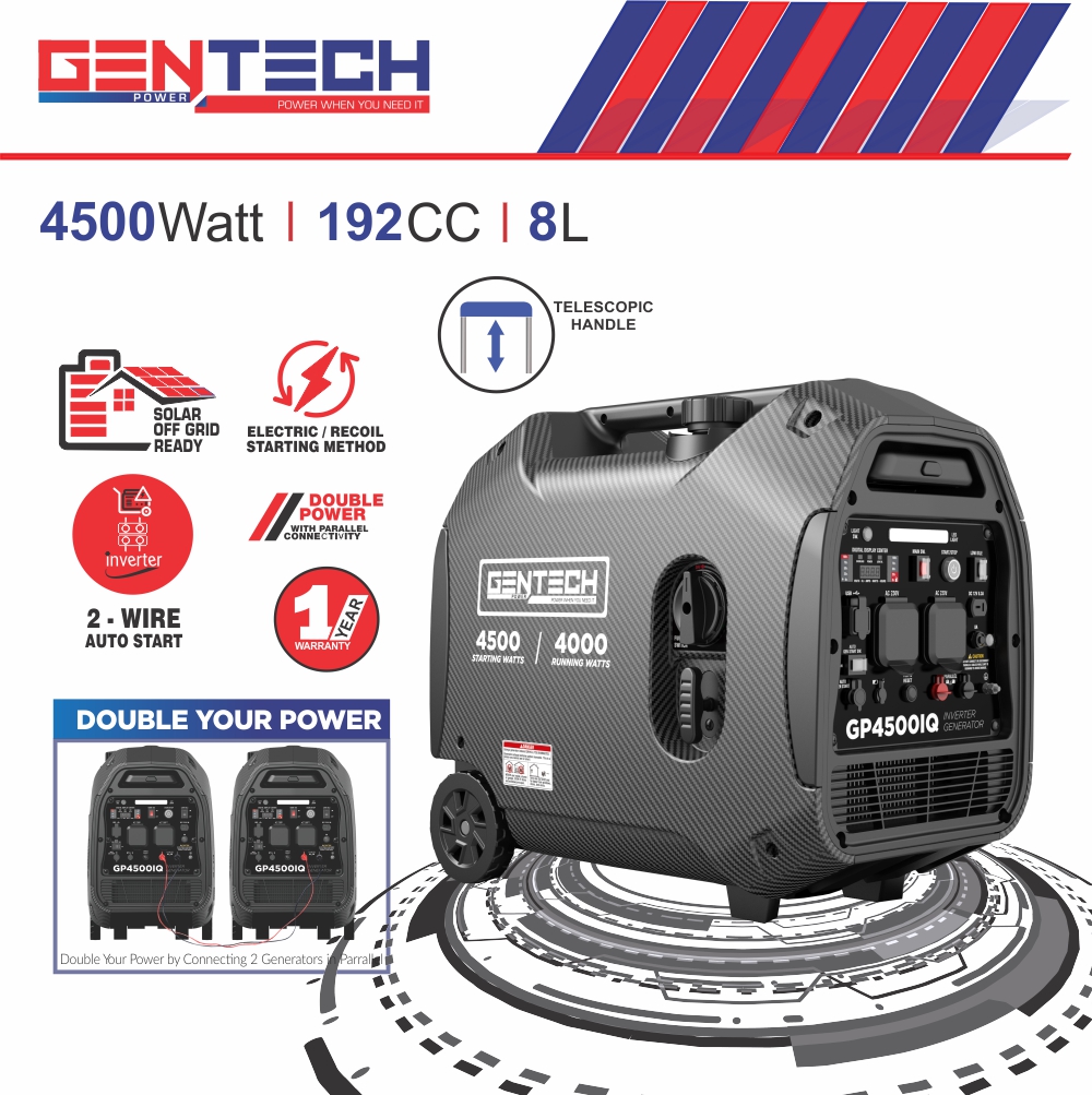 GENTECH POWER 4500 WATT DIGITAL PURE SINE WAVE INVERTER GENERATOR WITH 2 WIRE AUTO START