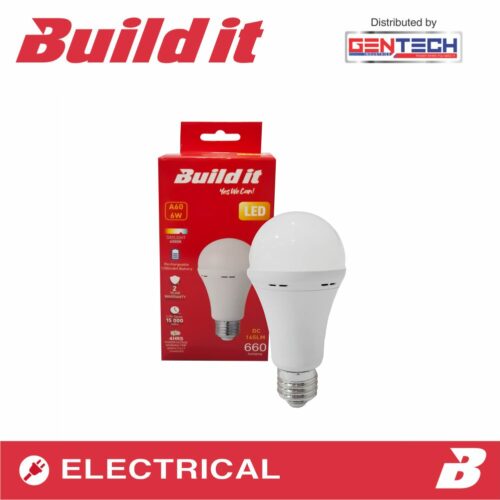 BUILD IT LED A60 6W RECHARGEABLE E27 D/L 1200MAH