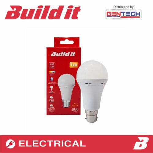 BUILD IT LED A60 6W RECHARGEABLE B22 D/L 1200MAH
