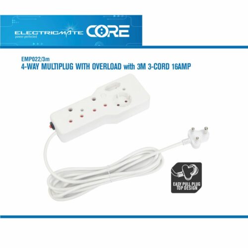 ELECTRICMATE CORE 4-WAY MULTIPLUG WITH OVERLOAD 3M 3-CORD 16AMP