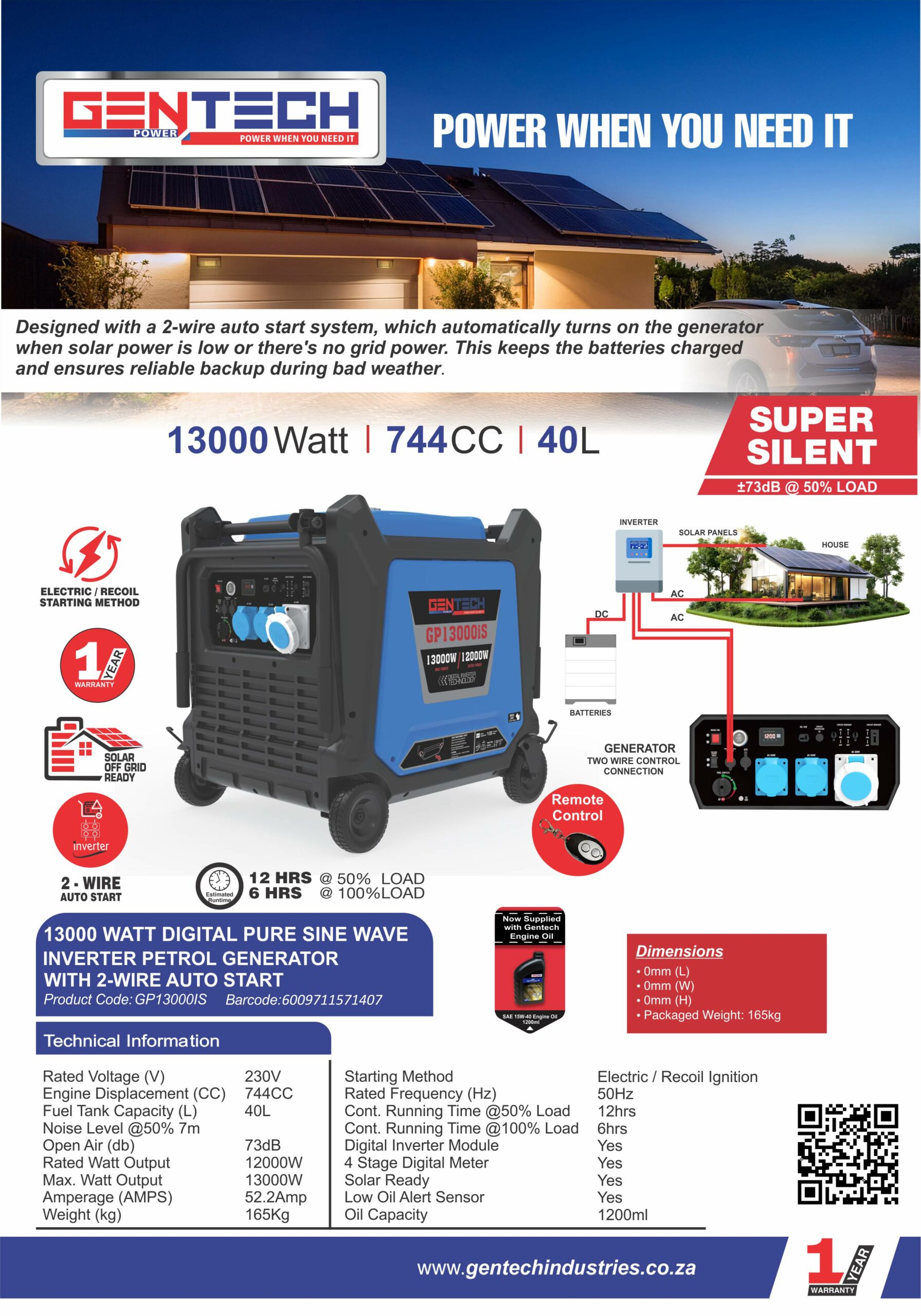 GENTECH POWER 13000 WATT DIGITAL PURE SINE WAVE INVERTER GENERATOR - Image 2