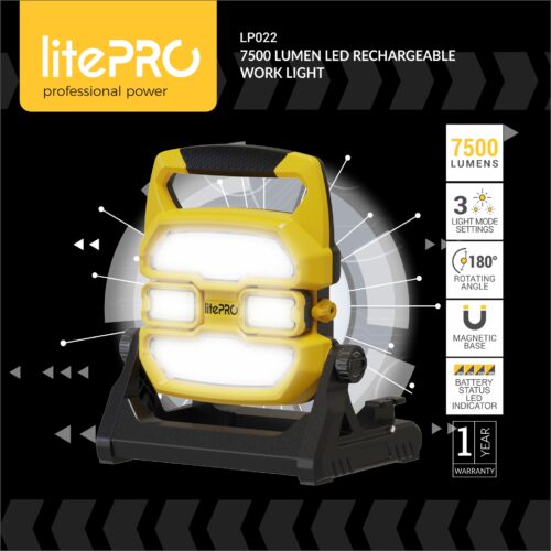 LITEPRO 7500 LUMEN LED RECHARGEABLE WORK LIGHT